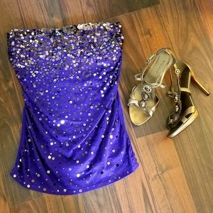 Express Purple/ Bronze Sequined Strapless Top
